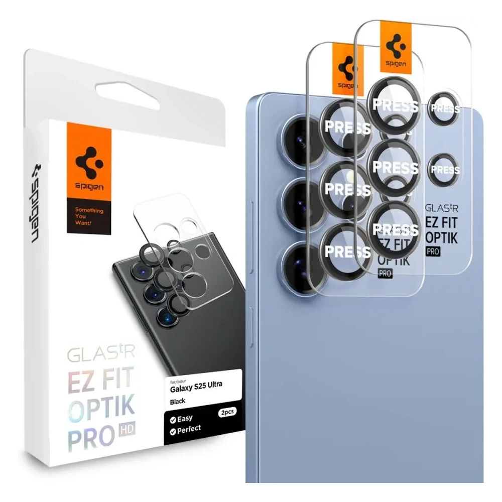 Wholesale Spigen Optik Pro HD Glas.tr ez Fit Camera Protector Galaxy S25 Ultra Black [2 PACK] - SPN16646 - {ean13} - Hurt
