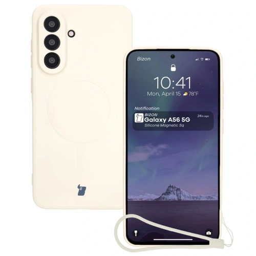 Silikonowe etui z pierścieniem magnetycznym Bizon Case Silicone Magnetic Sq do Samsung Galaxy A56 5G beżowe