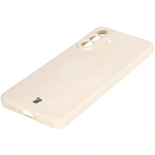 Silikonowe etui z pierścieniem magnetycznym Bizon Case Silicone Magnetic Sq do Samsung Galaxy A56 5G beżowe