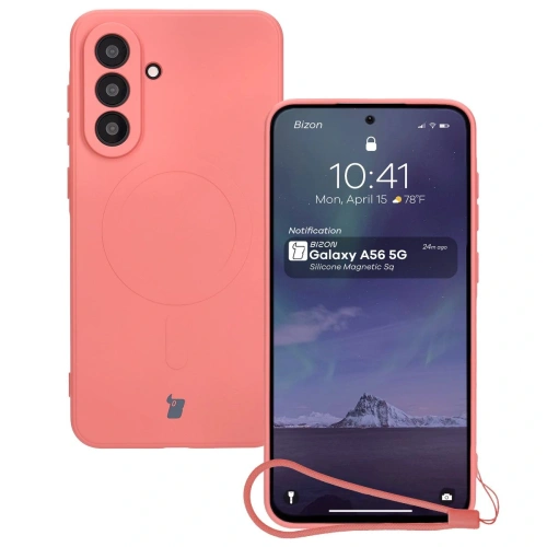 Silikonowe etui z pierścieniem magnetycznym Bizon Case Silicone Magnetic Sq do Samsung Galaxy A56 5G brudnoróżowe