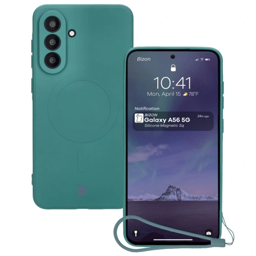 Silikonowe etui z pierścieniem magnetycznym Bizon Case Silicone Magnetic Sq do Samsung Galaxy A56 5G ciemnozielone