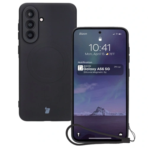Silikonowe etui z pierścieniem magnetycznym Bizon Case Silicone Magnetic Sq do Samsung Galaxy A56 5G czarne