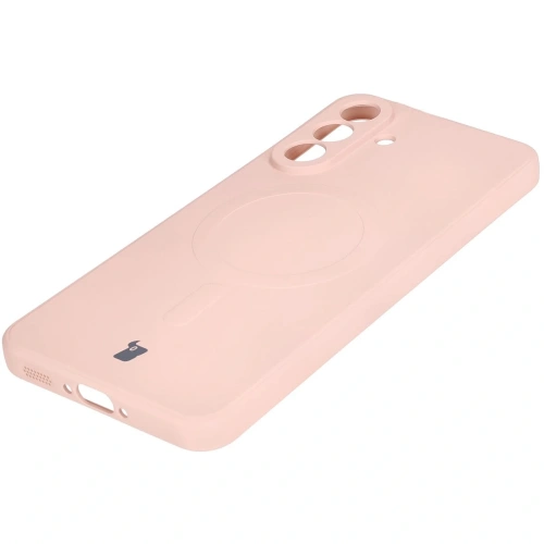 Silikonowe etui z pierścieniem magnetycznym Bizon Case Silicone Magnetic Sq do Samsung Galaxy A56 5G jasnoróżowe