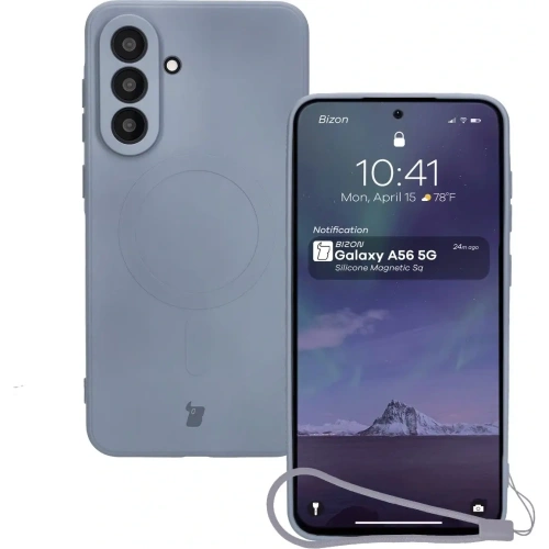 Silikonowe etui z pierścieniem magnetycznym Bizon Case Silicone Magnetic Sq do Samsung Galaxy A56 5G szare