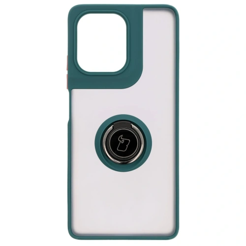 Etui z uchwytem na palec Bizon Case Hybrid Ring do Motorola Moto G75 5G przydymione z ciemnozieloną ramką