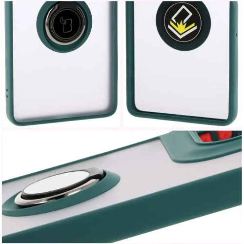 Etui z uchwytem na palec Bizon Case Hybrid Ring do Motorola Moto G75 5G przydymione z ciemnozieloną ramką