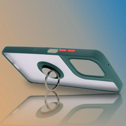 Etui z uchwytem na palec Bizon Case Hybrid Ring do Motorola Moto G75 5G przydymione z ciemnozieloną ramką