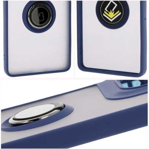 Etui z uchwytem na palec Bizon Case Hybrid Ring do Motorola Moto G75 5G przydymione z granatową ramką