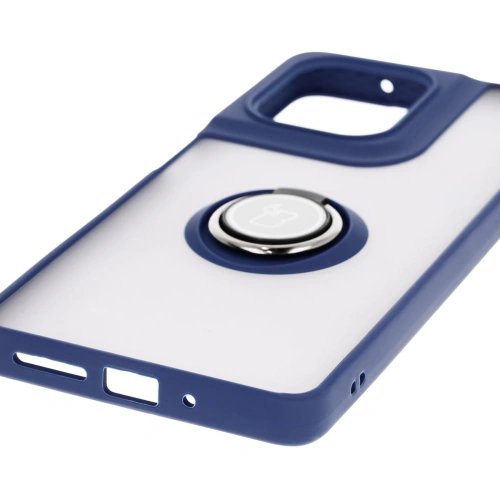 Etui z uchwytem na palec Bizon Case Hybrid Ring do Motorola Moto G75 5G przydymione z granatową ramką