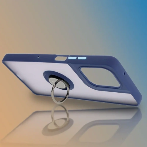 Etui z uchwytem na palec Bizon Case Hybrid Ring do Motorola Moto G75 5G przydymione z granatową ramką