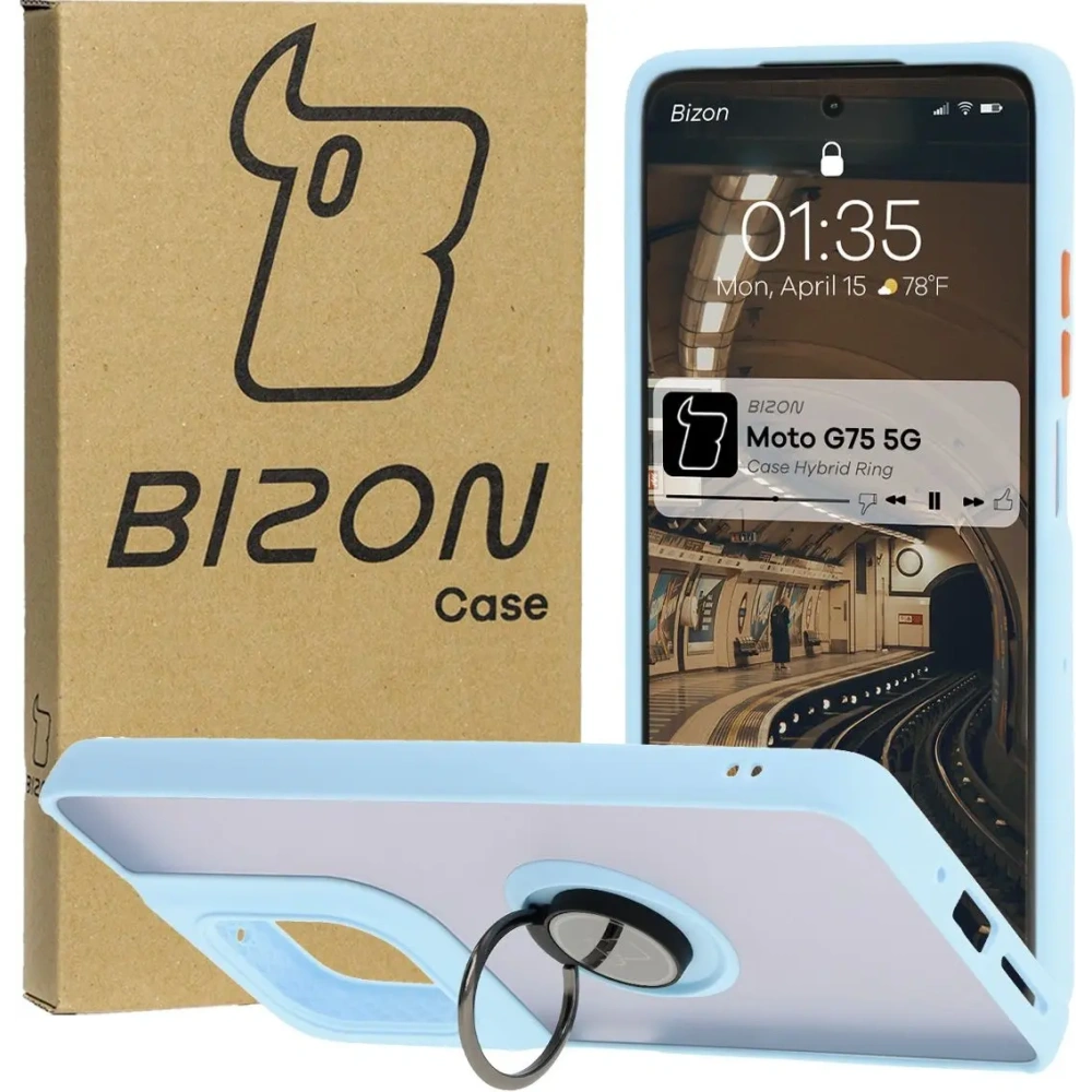 Hurtownia GSM - Bizon Case Hybrid Ring Motorola Moto G75 5G fumuriu cu un cadru bleu deschis - BIZ8325 - {ean13} - Hurt
