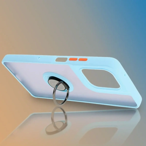 Etui z uchwytem na palec Bizon Case Hybrid Ring do Motorola Moto G75 5G przydymione z jasnoniebieską ramką