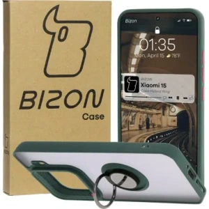 Hurtownia GSM - Bizon Case Hybrid Ring Xiaomi 15 fumuriu cu un cadru verde închis - BIZ8326 - {ean13} - Hurt