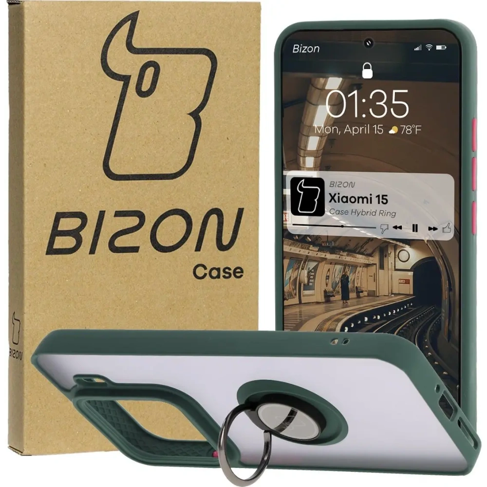 Wholesale Bizon Case Hybrid Ring Xiaomi 15 smoky with a dark green frame - BIZ8326 - {ean13} - Hurt