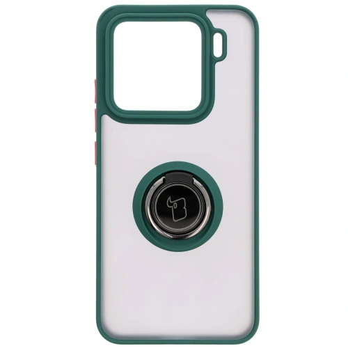 Etui z uchwytem na palec Bizon Case Hybrid Ring do Xiaomi 15 przydymione z ciemnozieloną ramką