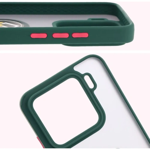 Etui z uchwytem na palec Bizon Case Hybrid Ring do Xiaomi 15 przydymione z ciemnozieloną ramką
