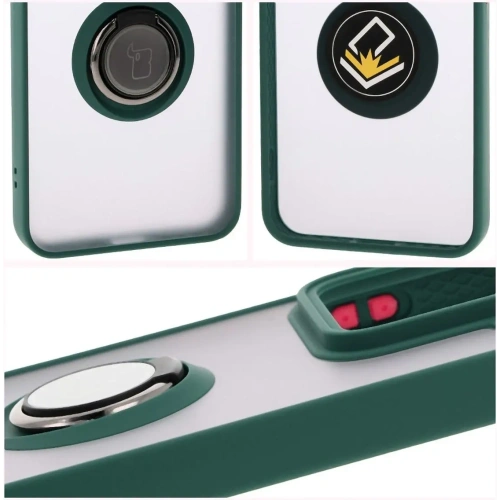 Etui z uchwytem na palec Bizon Case Hybrid Ring do Xiaomi 15 przydymione z ciemnozieloną ramką