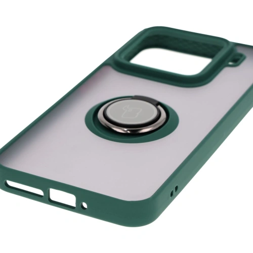 Etui z uchwytem na palec Bizon Case Hybrid Ring do Xiaomi 15 przydymione z ciemnozieloną ramką