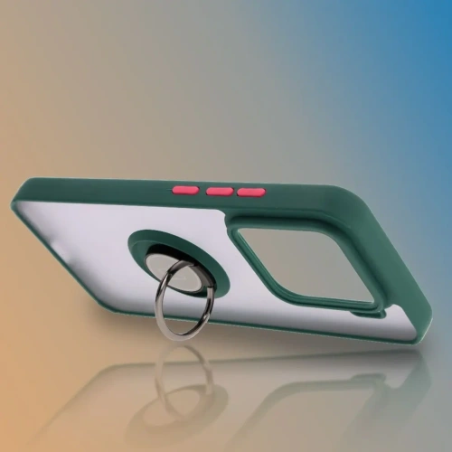 Etui z uchwytem na palec Bizon Case Hybrid Ring do Xiaomi 15 przydymione z ciemnozieloną ramką