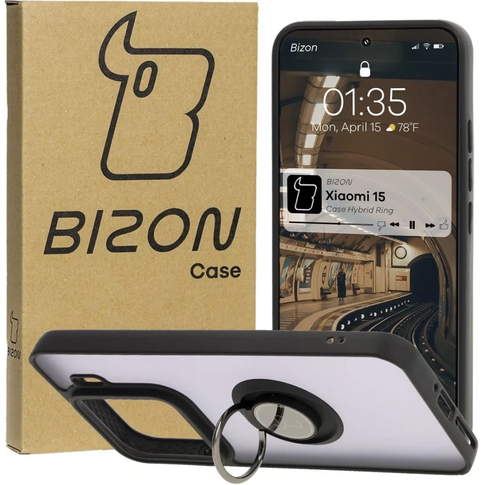 Hurtownia GSM - Etui z uchwytem na palec Bizon Case Hybrid Ring do Xiaomi 15 przydymione z czarną ramką - BIZ8327 - {ean13} - Hurt