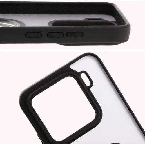 Etui z uchwytem na palec Bizon Case Hybrid Ring do Xiaomi 15 przydymione z czarną ramką