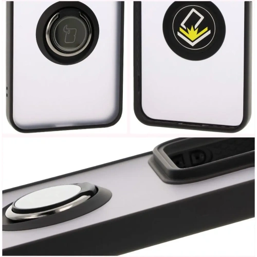 Etui z uchwytem na palec Bizon Case Hybrid Ring do Xiaomi 15 przydymione z czarną ramką