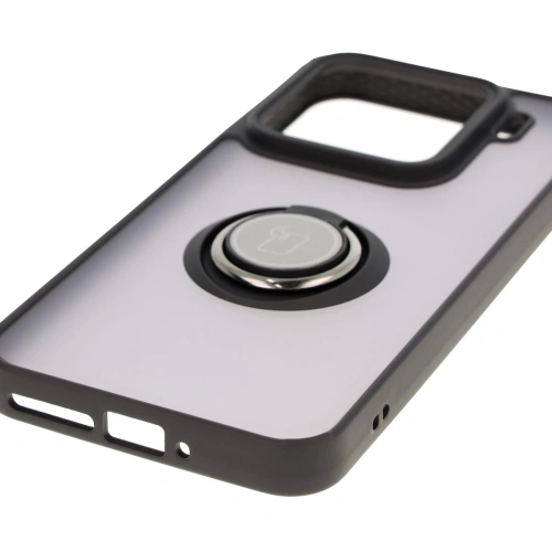 Etui z uchwytem na palec Bizon Case Hybrid Ring do Xiaomi 15 przydymione z czarną ramką