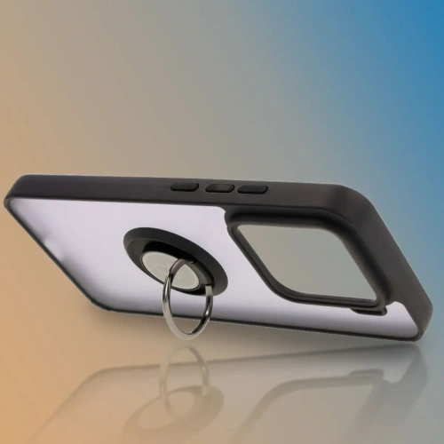 Etui z uchwytem na palec Bizon Case Hybrid Ring do Xiaomi 15 przydymione z czarną ramką