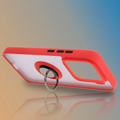 Etui z uchwytem na palec Bizon Case Hybrid Ring do Xiaomi 15 przydymione z czerwoną ramką