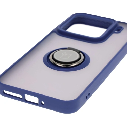 Etui z uchwytem na palec Bizon Case Hybrid Ring do Xiaomi 15 przydymione z granatową ramką