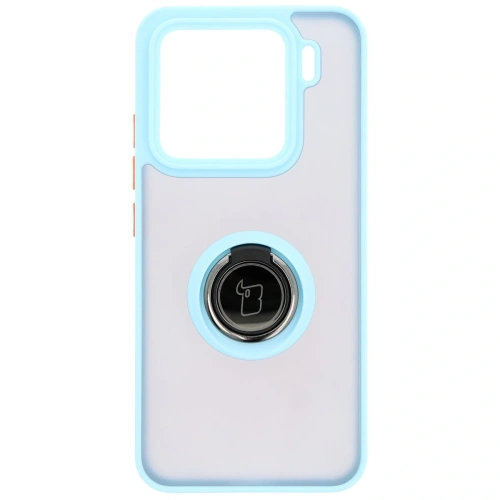 Etui z uchwytem na palec Bizon Case Hybrid Ring do Xiaomi 15 przydymione z jasnoniebieską ramką