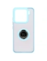 Etui s úchopem na prst Bizon Case Hybrid Ring do Xiaomi 15 kouřové s jasně modrým rámečkem