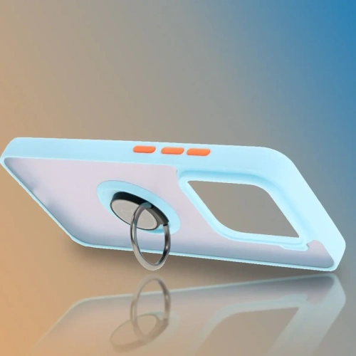 Etui z uchwytem na palec Bizon Case Hybrid Ring do Xiaomi 15 przydymione z jasnoniebieską ramką