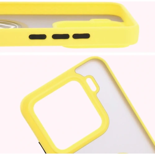 Etui z uchwytem na palec Bizon Case Hybrid Ring do Xiaomi 15 przydymione z żółtą ramką