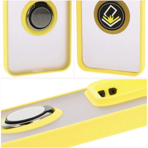 Etui z uchwytem na palec Bizon Case Hybrid Ring do Xiaomi 15 przydymione z żółtą ramką