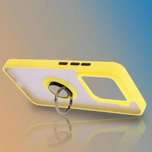 Etui z uchwytem na palec Bizon Case Hybrid Ring do Xiaomi 15 przydymione z żółtą ramką