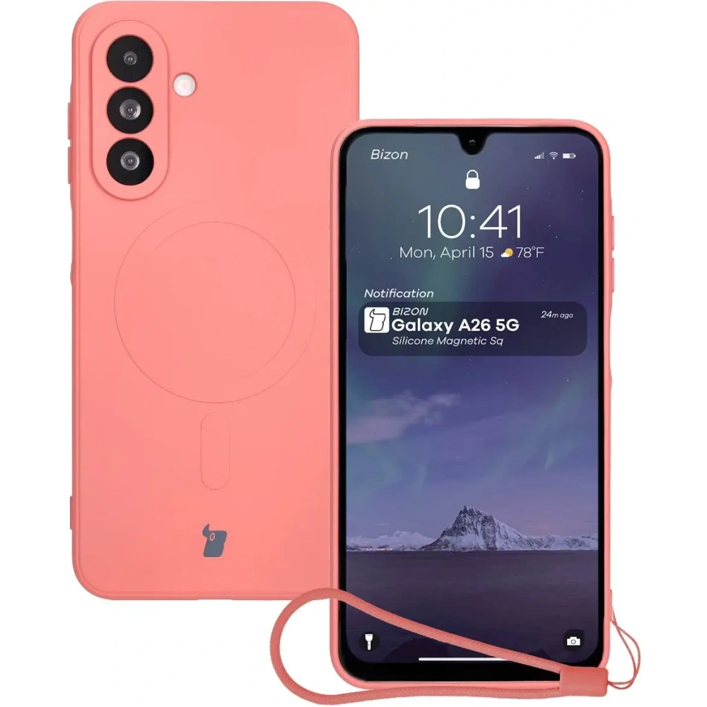 Hurtownia GSM - Silikonowe etui z pierścieniem magnetycznym Bizon Case Silicone Magnetic Sq do Samsung Galaxy A26 5G brudnoróżowe - BIZ8333 - {ean13} - Hurt