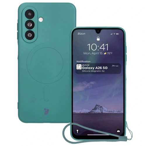 Silikonowe etui z pierścieniem magnetycznym Bizon Case Silicone Magnetic Sq do Samsung Galaxy A26 5G ciemnozielone