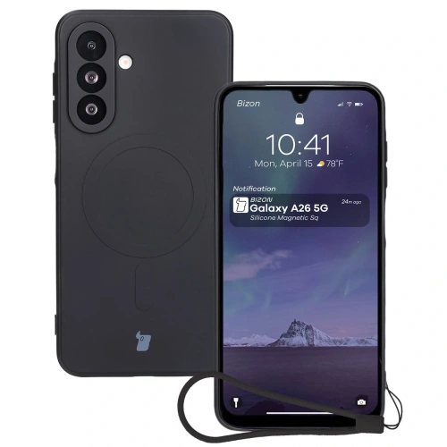 Silikonowe etui z pierścieniem magnetycznym Bizon Case Silicone Magnetic Sq do Samsung Galaxy A26 5G czarne