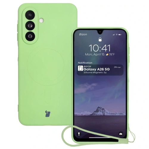 Silikonowe etui z pierścieniem magnetycznym Bizon Case Silicone Magnetic Sq do Samsung Galaxy A26 5G jasnozielone