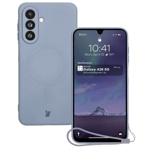 Silikonowe etui z pierścieniem magnetycznym Bizon Case Silicone Magnetic Sq do Samsung Galaxy A26 5G szare