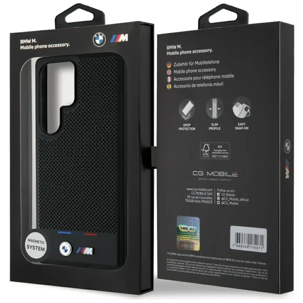 Wholesale BMW Leather Tricolor Stripe MagSafe Samsung Galaxy S25 Ultra black - BMW808 - {ean13} - Hurt