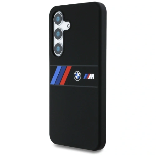 Etui BMW Silicone Middle Tricolor Stripes MagSafe do Samsung Galaxy S25 czarny