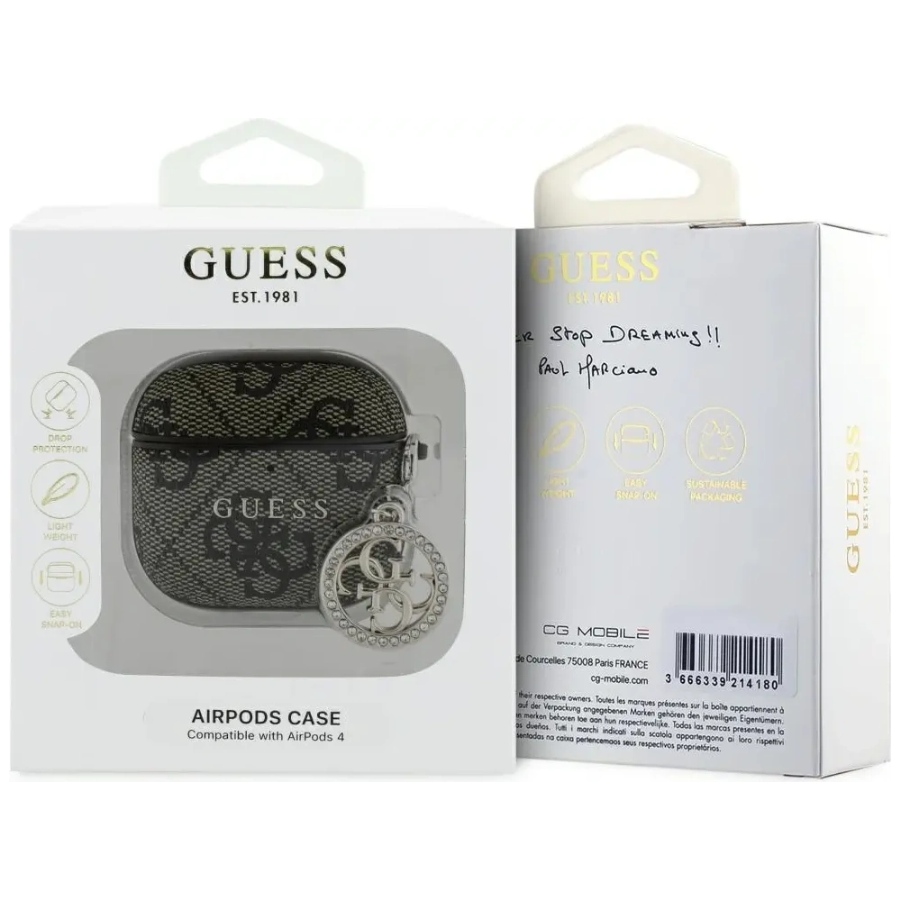 Etui Guess 4G Strass Charm pro Apple AirPods 4 hnědé