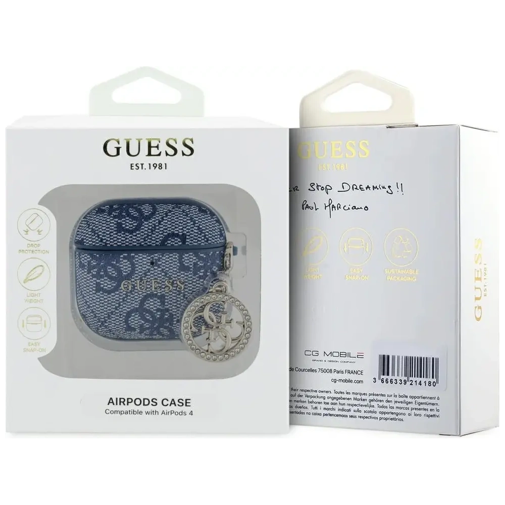 Etui Guess 4G Strass Charm do Apple AirPods 4 niebieski