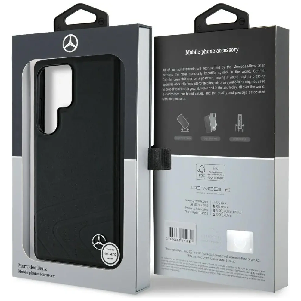 Hurtownia GSM - Etui Mercedes Leather Horizontal Debossed Curves MagSafe do Samsung Galaxy S25 Ultra czarny - MRS302 - {ean13} - Hurt