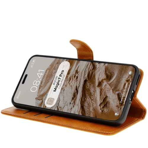 Etui z klapką Bizon Case Pocket do Honor Magic7 Pro brązowe