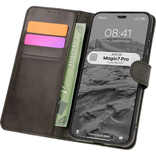 Etui z klapką Bizon Case Pocket do Honor Magic7 Pro czarne