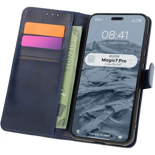 Etui z klapką Bizon Case Pocket do Honor Magic7 Pro granatowe