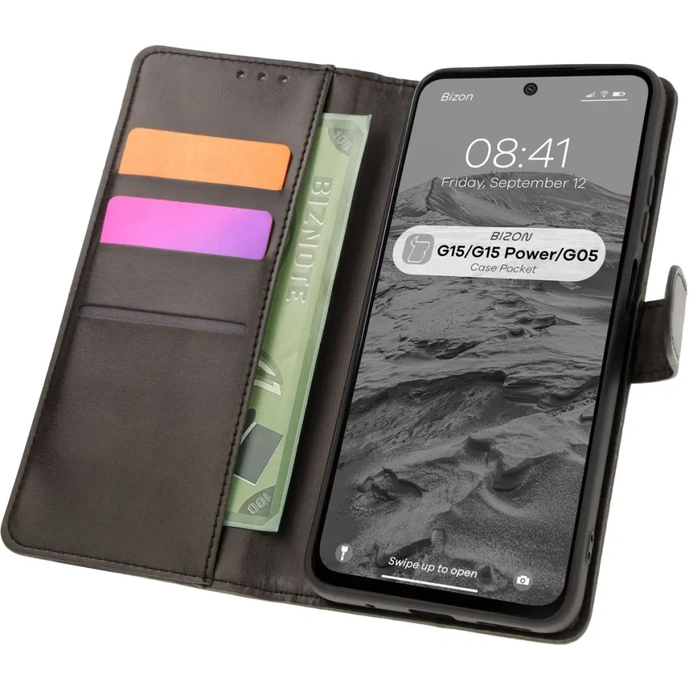 Hurtownia GSM - Etui z klapką Bizon Case Pocket do Motorola Moto G15 / G15 Power / G05 czarne - BIZ8348 - {ean13} - Hurt